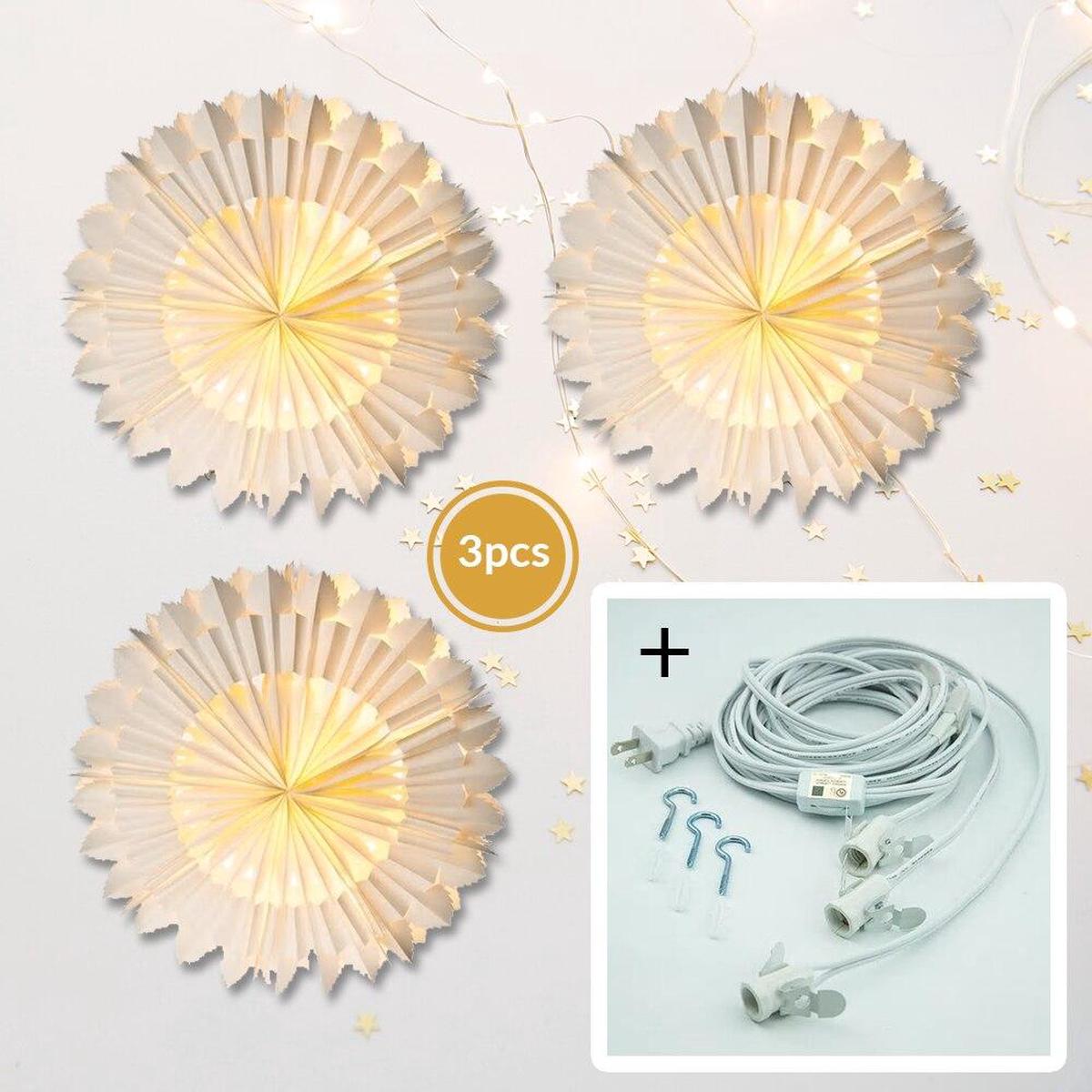White Faro Pizzelle Designer Paper Star Lanterns and Lighting