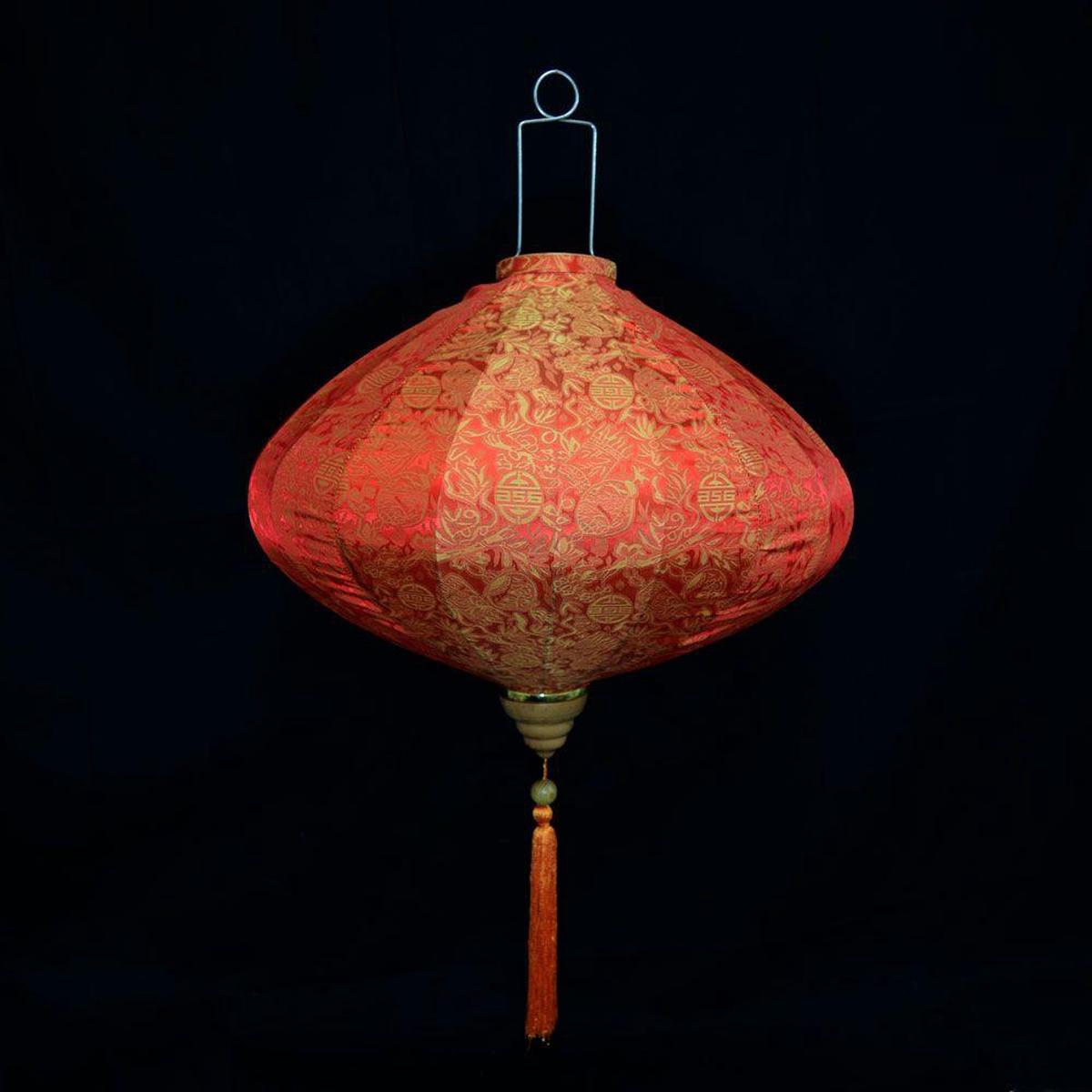 XXL Large Red / Orange Vietnamese Silk Lantern, Diamond Shaped