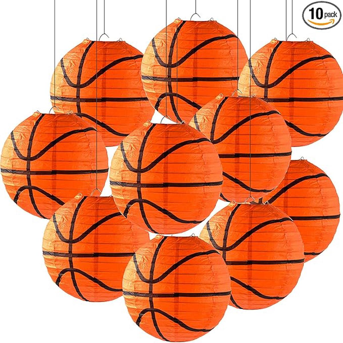 10 Pieces Orange Basketball Paper Lanterns Decorations 8 inches Ceiling Hanging Basketball Lanterns Basketball Sports Party Paper Lanterns for Sport Themed Birthday Party Bar Basketball Ga