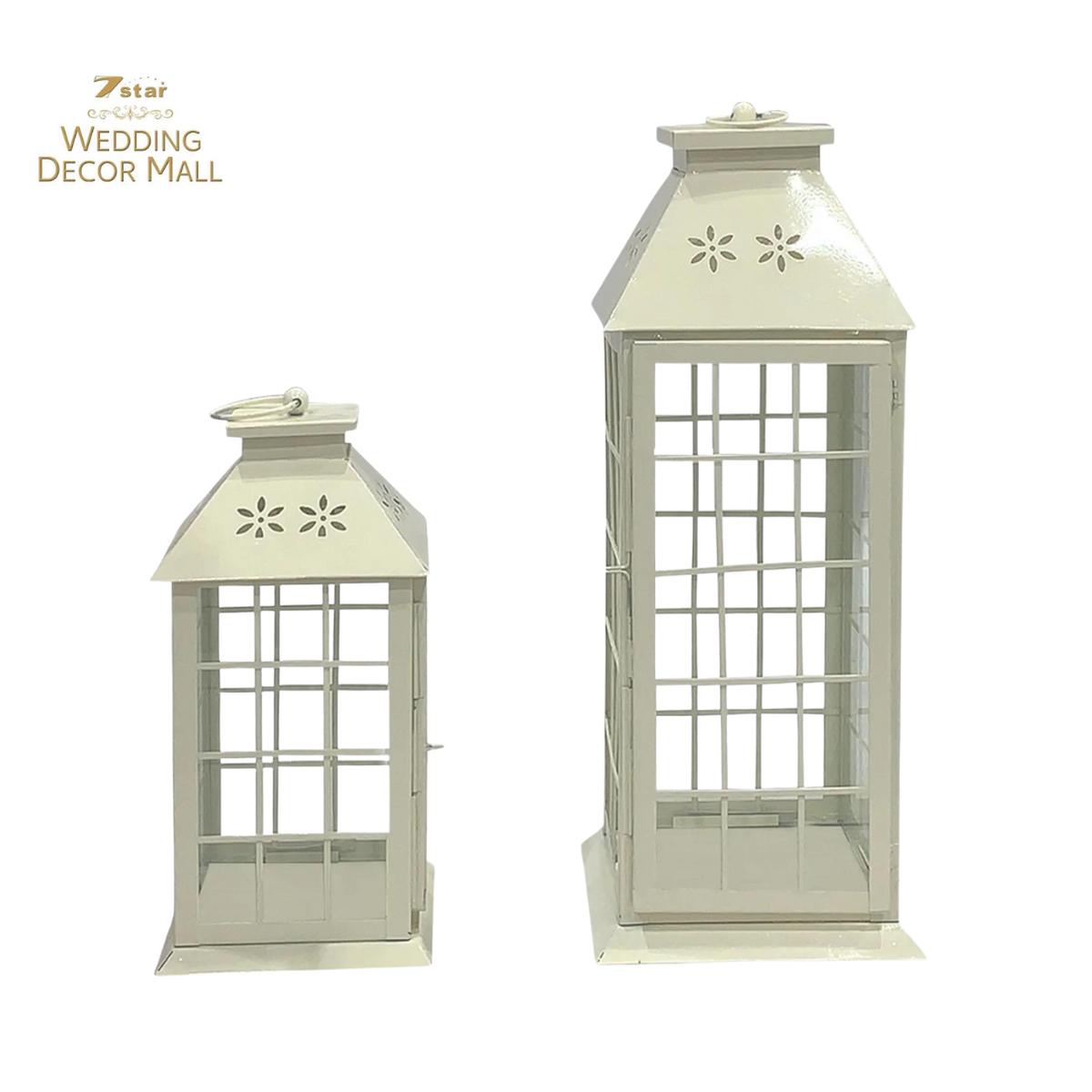 White Lantern with Glass Panels