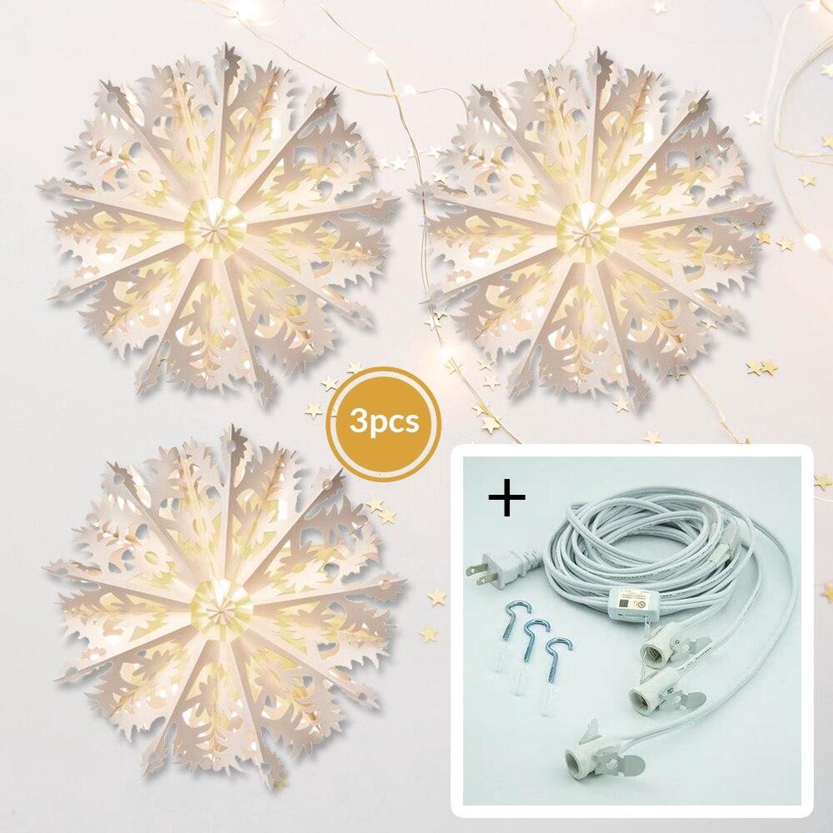 White Merletto Pizzelle Designer Paper Star Lanterns and Lighting