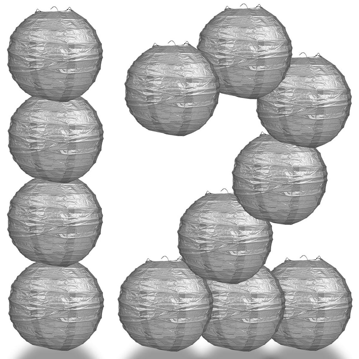 12 PACK |  Silver Crisscross Ribbing, Hanging Paper Lantern Combo Set