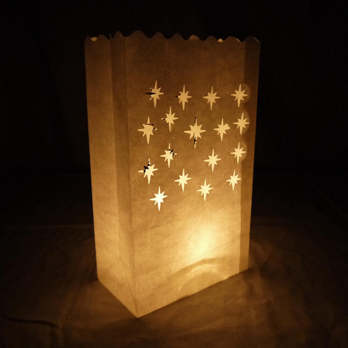 White Starburst Paper Luminaries / Luminary Lantern Bags Path Lighting (10 PACK)