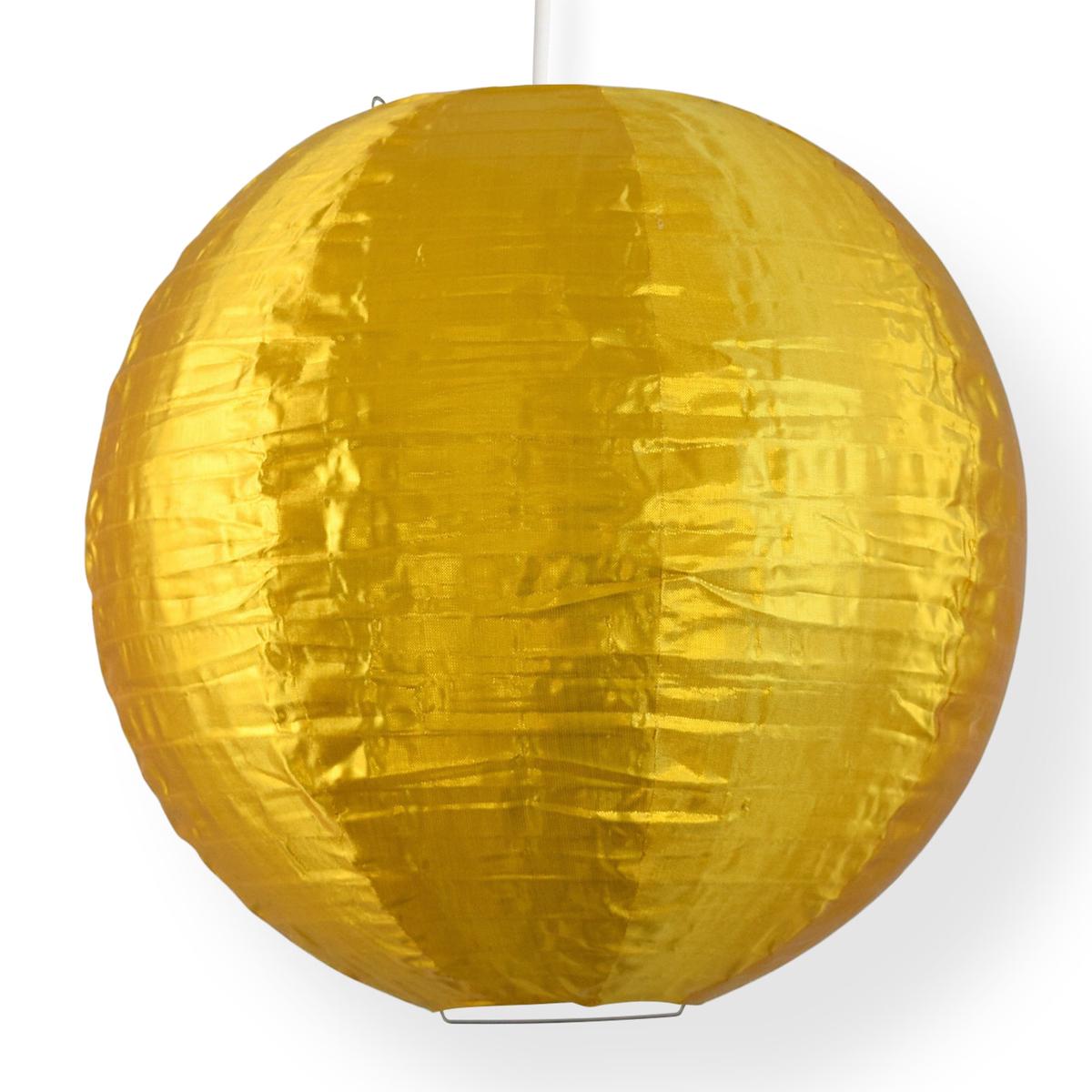 12 Inch Gold Shimmering Nylon Lantern, Even Ribbing, Durable, Hanging