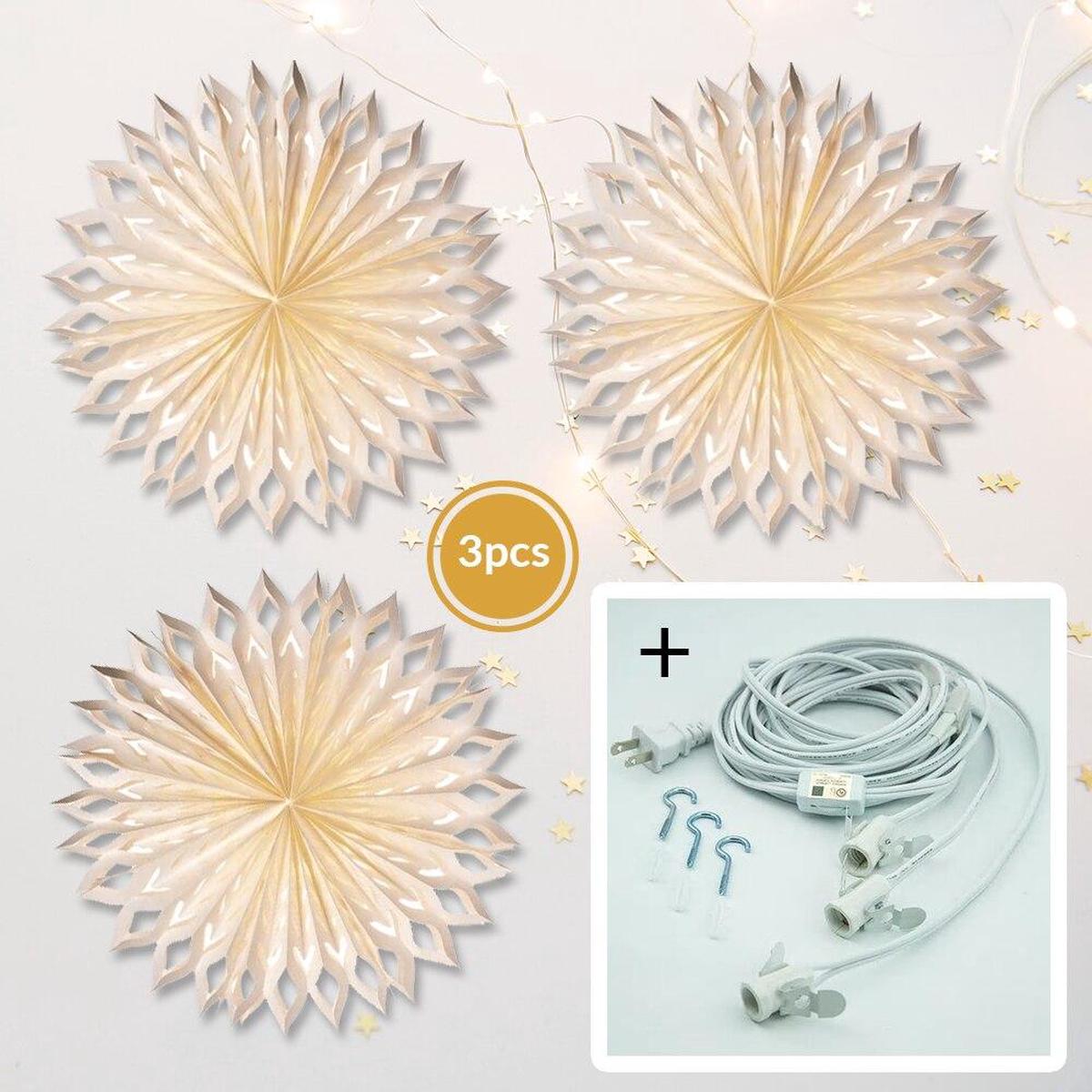 White Centrino Pizzelle Designer Paper Star Lanterns and Lighting