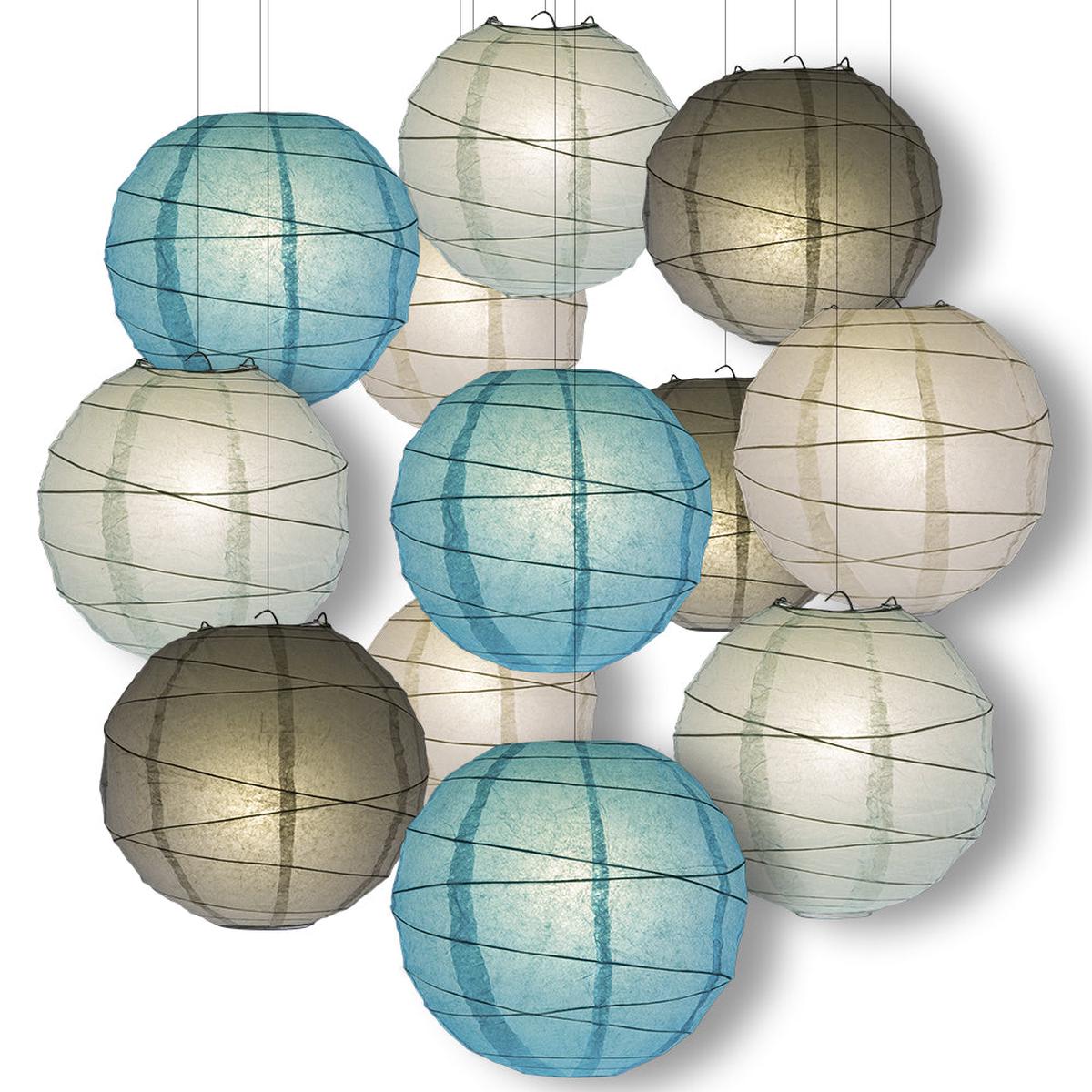 Winter Celebration Party Pack Crisscross Ribbed Paper Lantern Combo Set (12 pc Set)