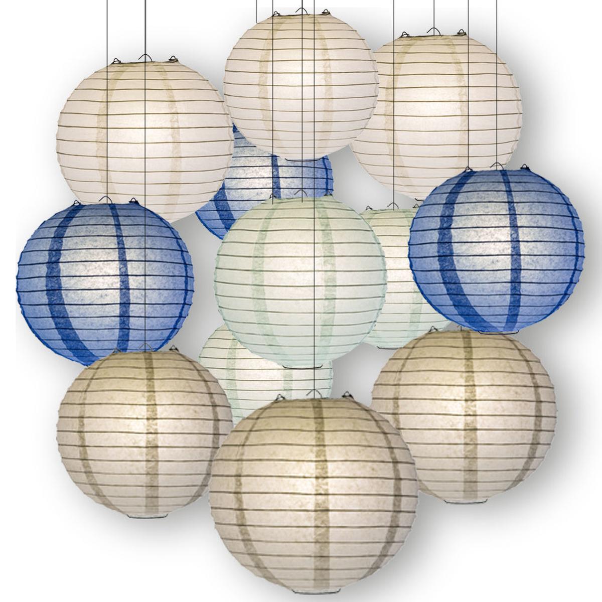 Winter Celebration Party Pack Parallel Ribbed Paper Lantern Combo Set (12 pc Set)