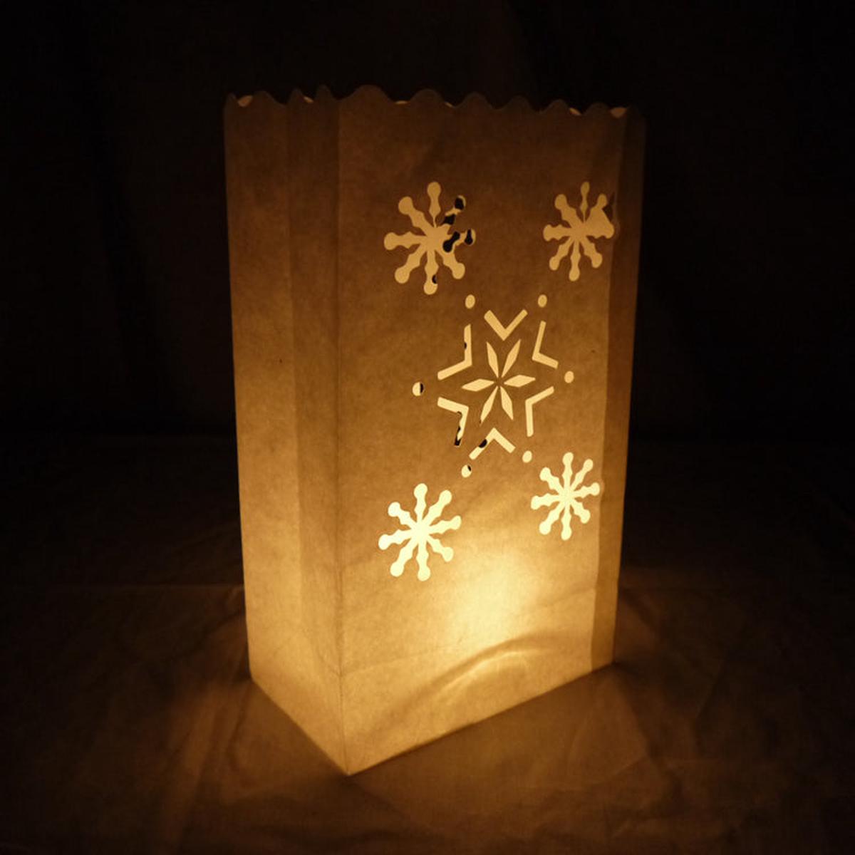 White Multiple Snowflake Paper Luminaries / Luminary Lantern Bags Path Lighting (10 PACK)