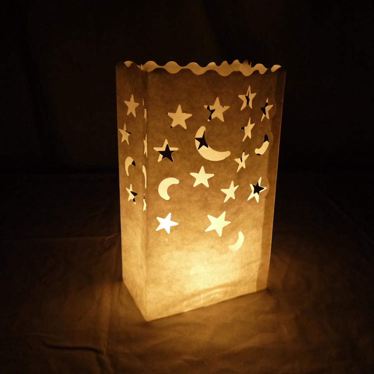 White Star Moon Paper Luminaries / Luminary Lantern Bags Path Lighting (10 PACK)