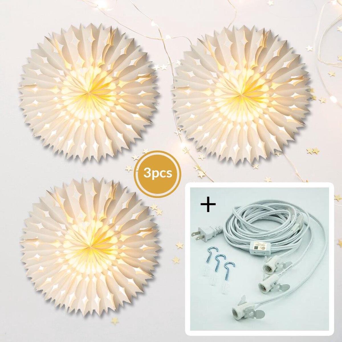 White Sole Pizzelle Designer Paper Star Lanterns and Lighting