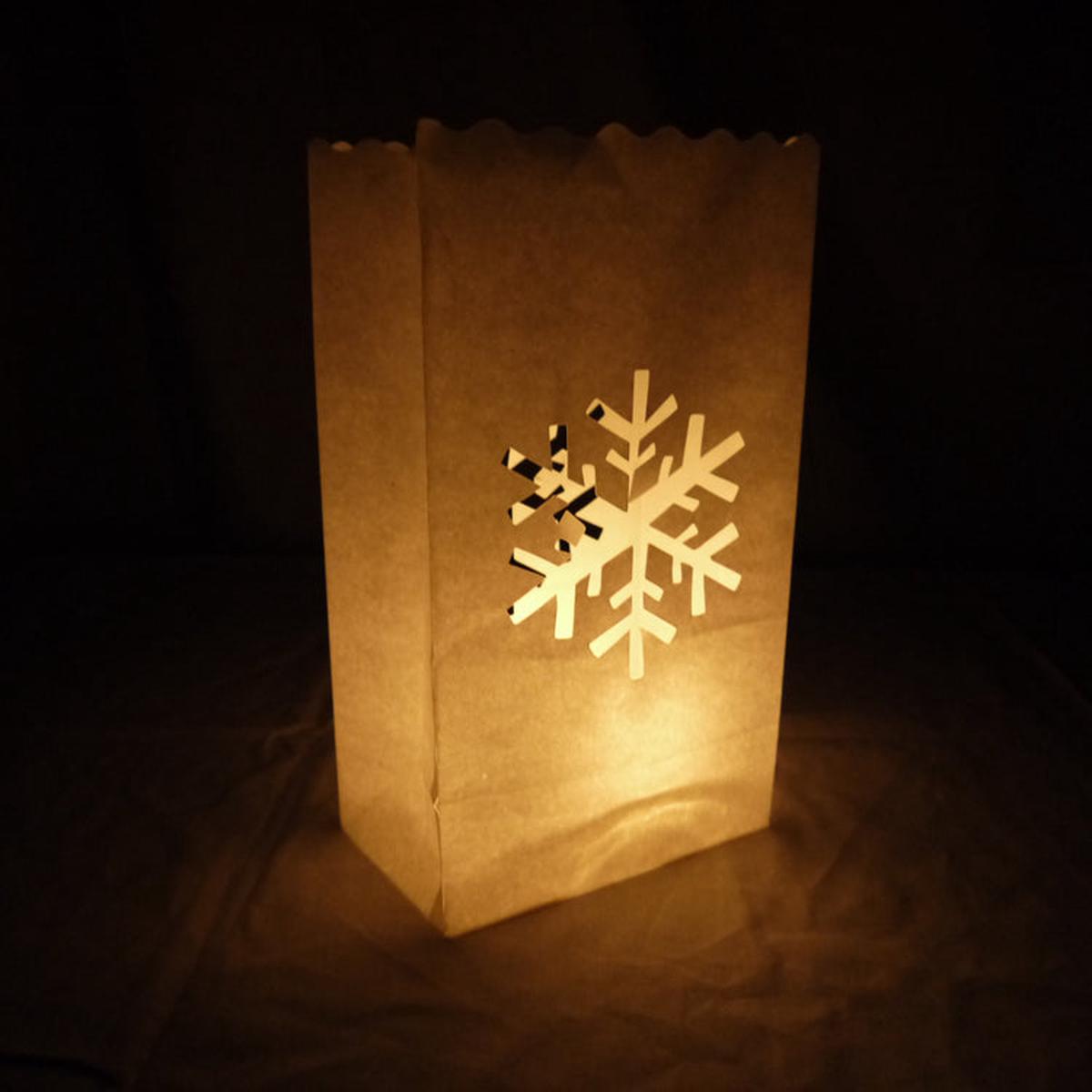 White Snowflake Paper Luminaries / Luminary Lantern Bags Path Lighting (10 PACK)