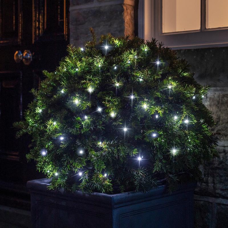 100 White LED Outdoor Battery Fairy Lights On Green Cable
