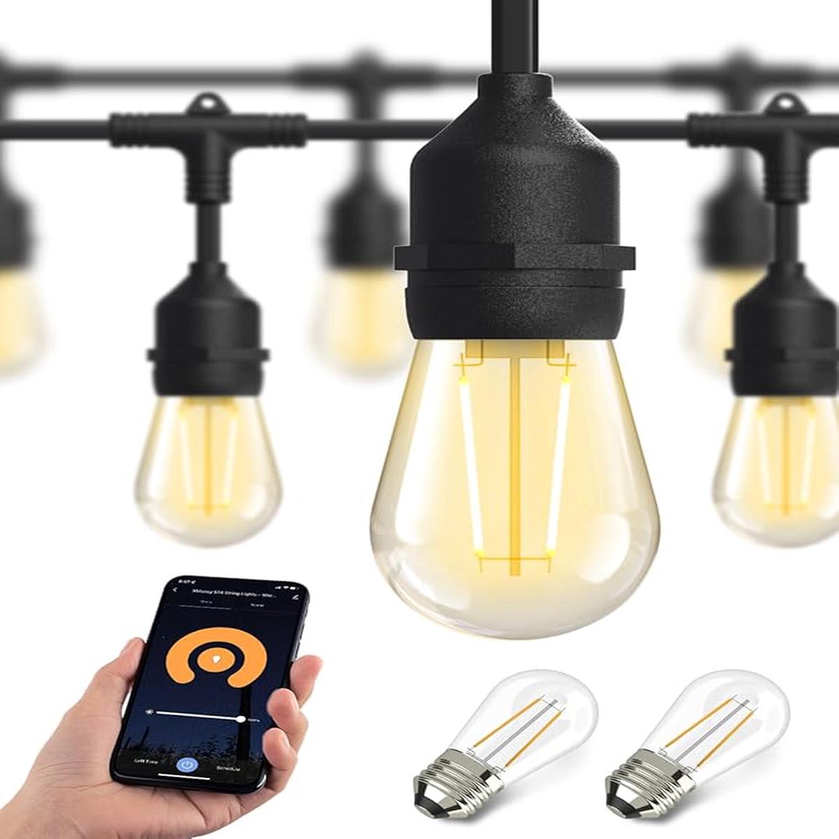 XMCOSY+ Smart Outdoor String Lights, 123Ft LED Patio Lights Waterproof IP65, App Control, Compatible with Alexa, Dimmable Edison Bulbs Outdoor Light for Yard Porch B