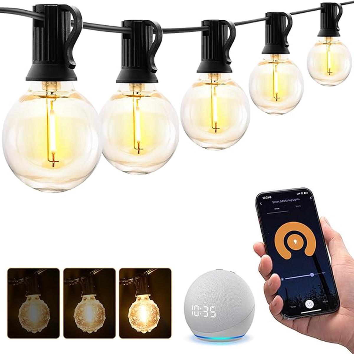 XMCOSY+ Smart Outdoor String Lights, 75Ft G40 Globe Patio Lights with 34 Dimmable LED Bulbs, WiFi & APP Control, Work with Alexa, Extendable Waterproof LED String Li