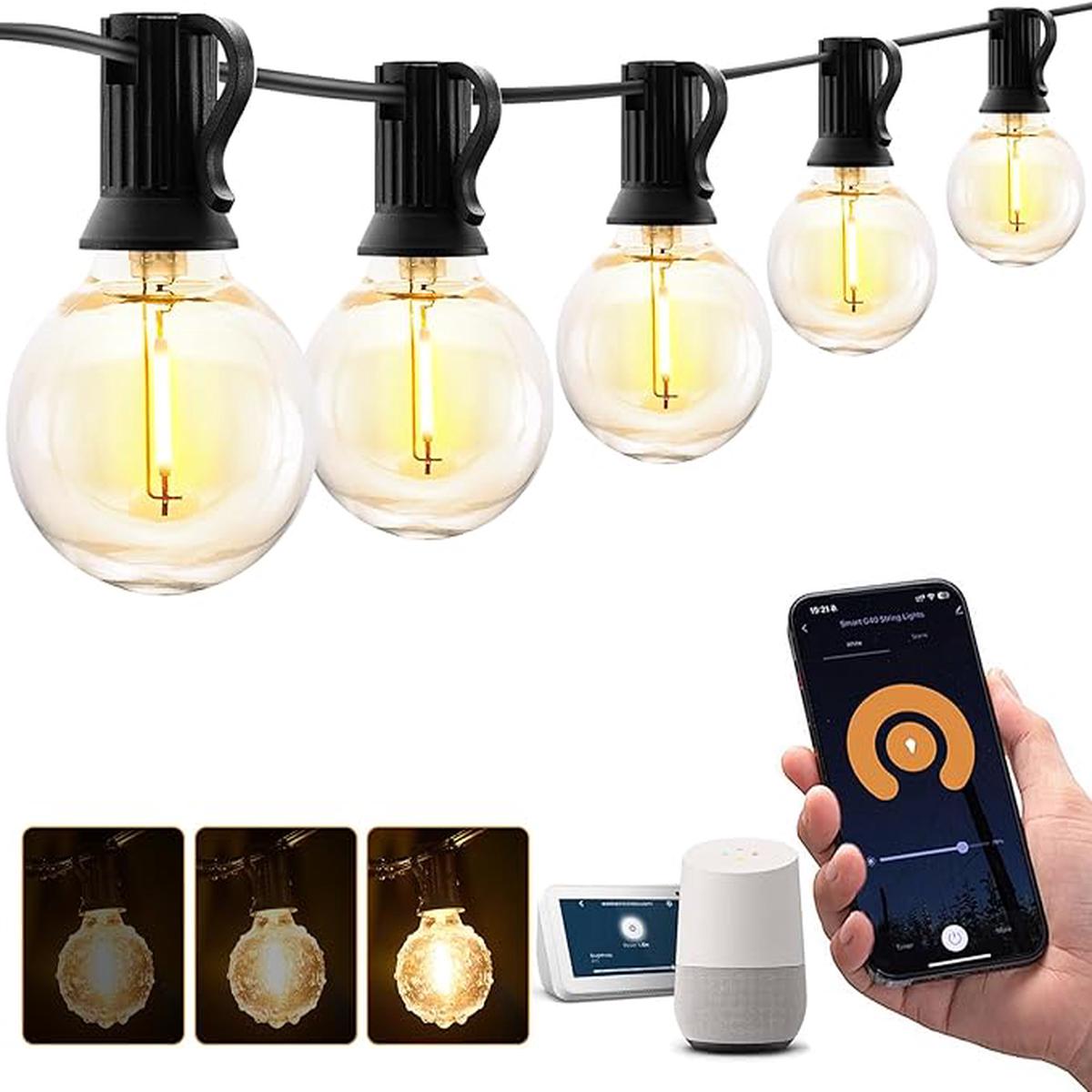 XMCOSY+ Outdoor String Lights, Smart Patio Lights 100Ft Dimmable Outdoor Lights Warm White, 50 G40 LED Bulbs, WiFi String Lights for Outside, Work with Alexa, APP Co
