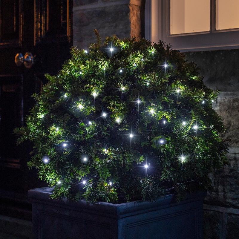 100 White LED Outdoor Battery Fairy Lights On Clear Cable