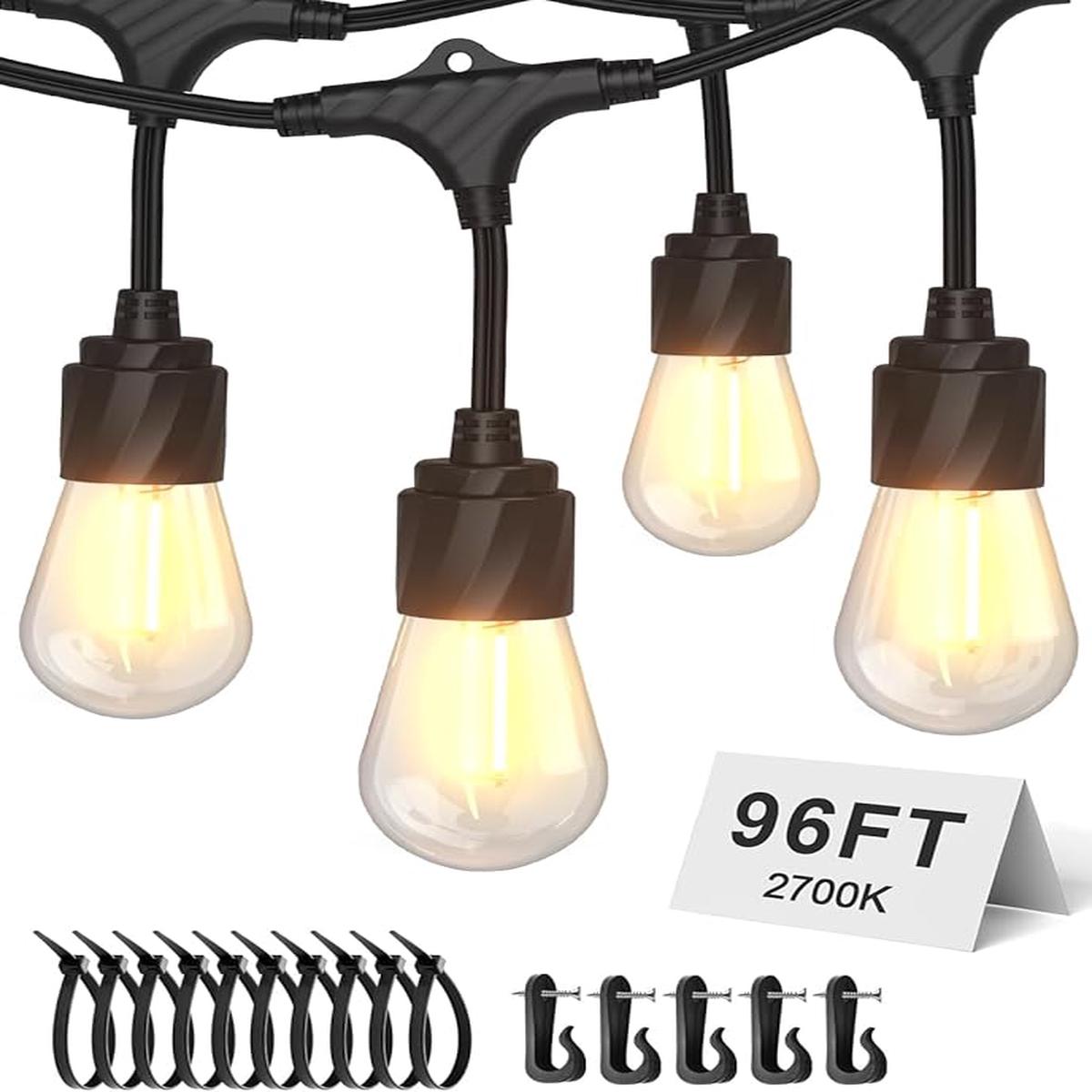 XMCOSY+ 96FT Outdoor String Lights, Patio Lights Outdoor Waterproof with 32 Shatterproof Bulbs, LED Hanging Light for Outside Porch Backyard Garden Party Balcony Dec