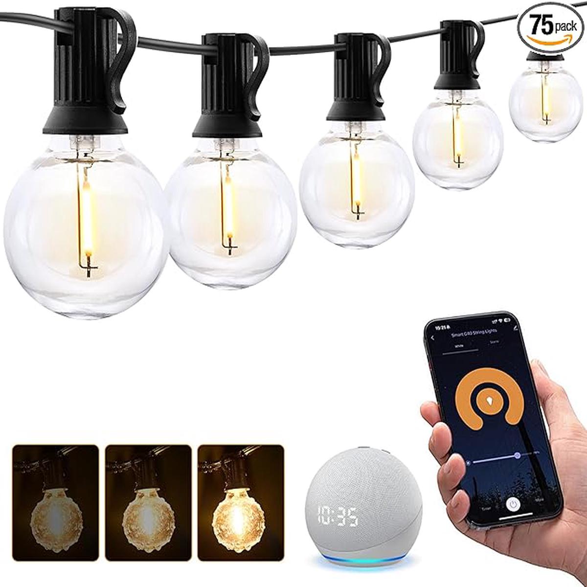 XMCOSY+ Smart Outdoor String Lights, 150Ft G40 Globe Patio Lights with 75 LED Bulbs, WiFi & APP Control, Work with Alexa, Extendable Waterproof Dimmable LED String L