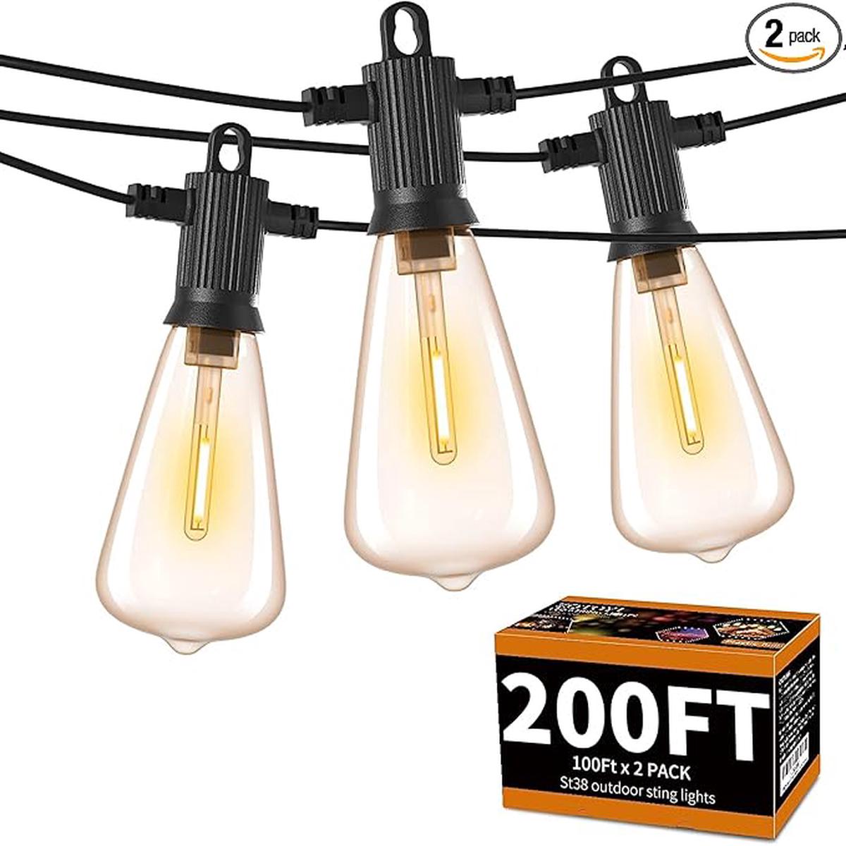 ZOTOYI Outdoor String Lights 200 FT, Waterproof IP65 Patio String Lights for Outside with 104 Shatterproof ST38 Bulbs(4 Spare), LED Hanging Lights for Bistro, Backya