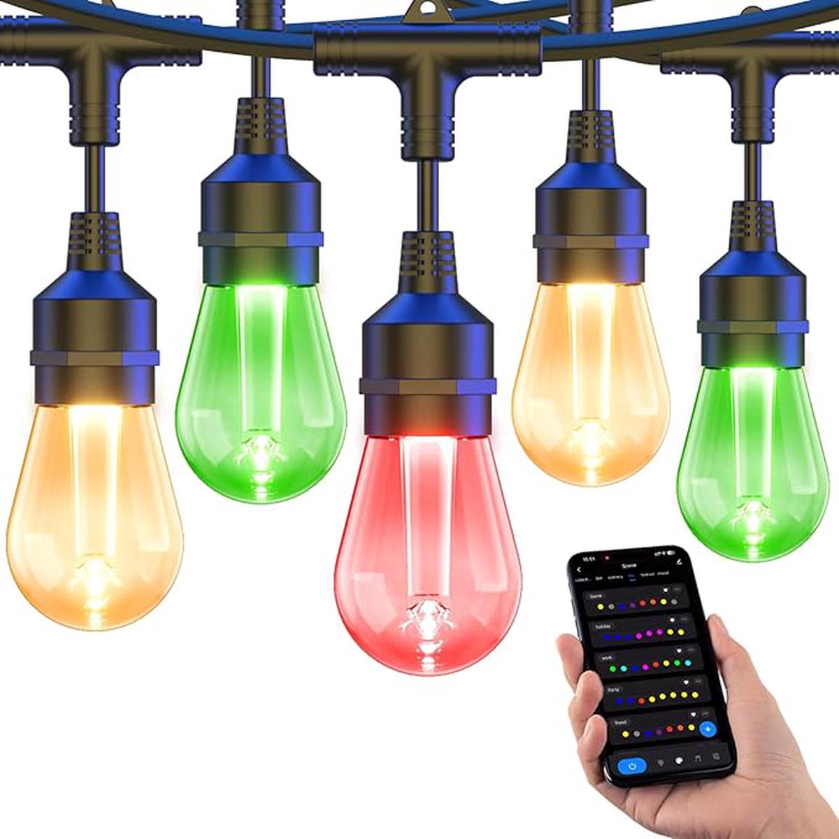 XMCOSY+ Smart Outdoor String Lights, 72.5Ft Patio Lights Waterproof, App Control, Compatible with Alexa, RGBCWIC Color Changing LED String Light for Outside